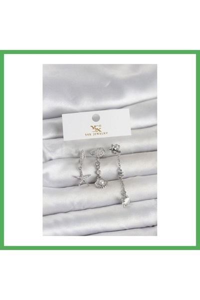 Nur store Çanta Brass Silver Color Zircon Stone Sea Themed 3-Piece Women's Ea...