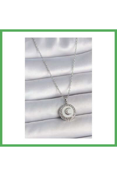 Nur store Çanta 316L Steel Silver Color Chain White Enamel Crescent Embroider...