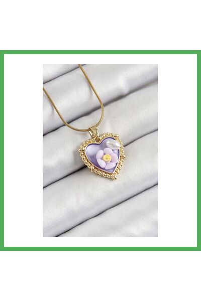 Nur store Çanta 316L Steel Chain Purple Artistic Portrait Pearl Detailed Dais...