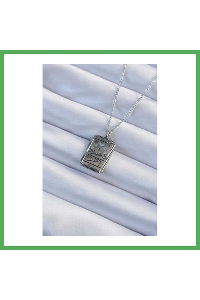 Nur store Çanta 316L Steel Chain Antique Silver Color Moon Figured Tarot Neck...