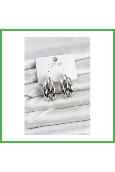 Nur store Çanta Silver Color Brass Half Hoop Model Women's Earrings Bezoss