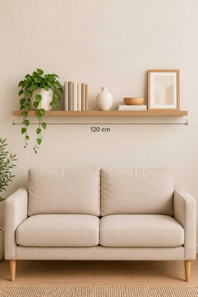 yankı-byeg 120 cm Safir Meşe Mdf Gizli Montaj Ahşap Duvar Rafı Uçan Raf Kitaplık