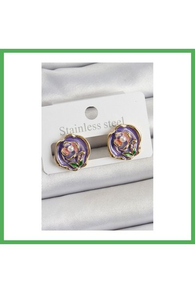 Nur store Çanta Brass Purple Enamel Flower Figured Artistic Portrait Model Go...