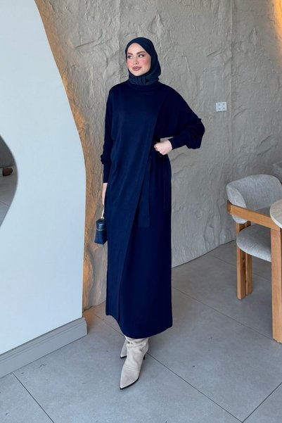 Şule Giyim Aryel Belted Dress Navy Blue