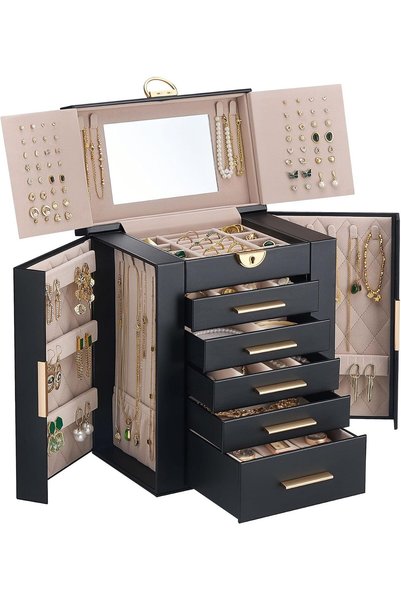 Lolalet Large Jewelry Box Organizer for Women, 6-Layer Jewelry Organizers and...