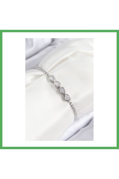 Nur store Çanta سوار نسائي من النحاس والزركون بحجر الزركون موديل إنفينيتي فضي...