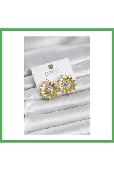Nur store Çanta Papatya Model Zircon Stone Brass Gold Color Women's Earrings ...