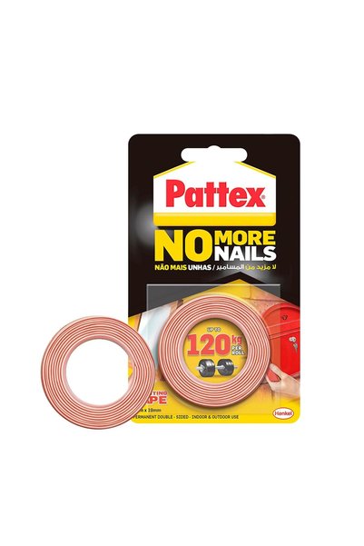 Pattex لا مزيد من المسامير، شريط لاصق على شكل لفة، شريط لاصق مزدوج الجوانب لل...