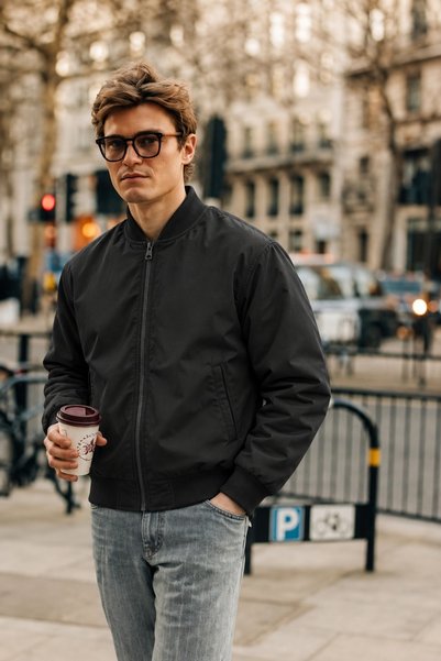 DAMGA JEANS Men's Seasonal Zippered Standard Black Raincoat