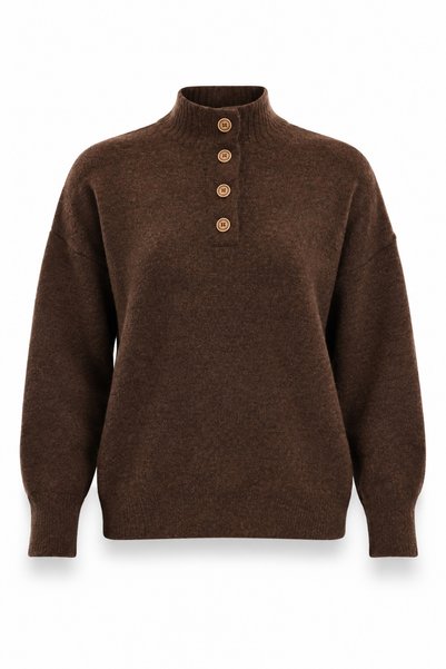 5in1Canpolat Brown Stand Collar Buttoned Sweater 251361