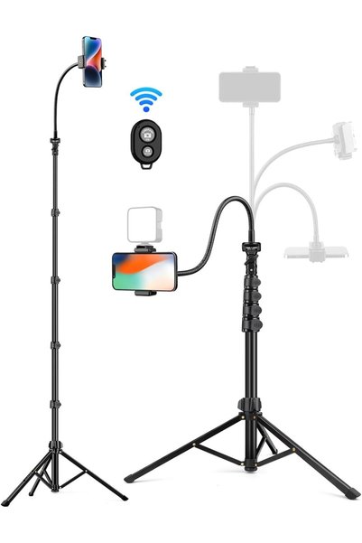 AZONEE Phone Tripod - Tall Flexible Gooseneck with Remote, Portable Aluminum ...