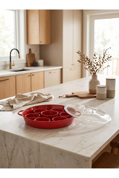 Generic Brand Breakfast Tray with 7 Individual Bowls and Cover for Serving Fo...