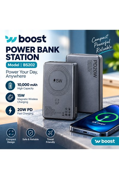 Generic Brand Boost BS202 Power Bank Station 10000mAh with 15W Magnetic Wirel...