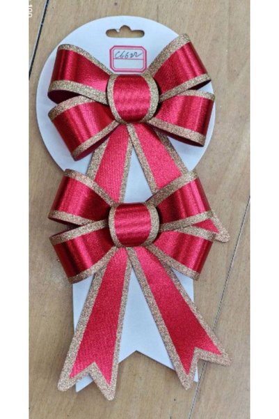 OEM Red bows with gold Glittery edge, 2 pcs