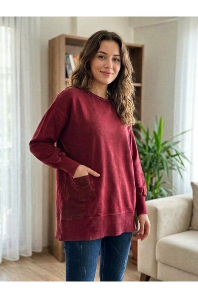AYASOFYA OTANTIK Women's Round Neck Oversize Loose 100% Cotton Sweater Tunic ...