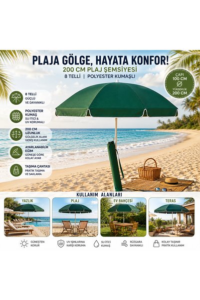 INURA GLOBAL Tek Renk Plaj Şemsiyesi 200 cm Saplı 100x100 cm Çantalı 12'li Paket