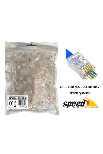 SPEED SP-U100-D CAT6 NEW-GENERATION PERFORATED EZRJ45 CONNECTOR, 100 PIECES, BX