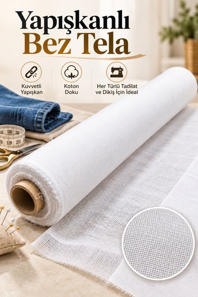 LİVA CRAFT Art & Craft Yapışkanlı Bez Tela 90cm En, Orta Bez Tela Beyaz 1 Metre