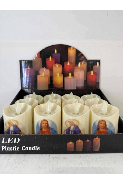 OEM LED candle with religious images 5x7 cm 12/set