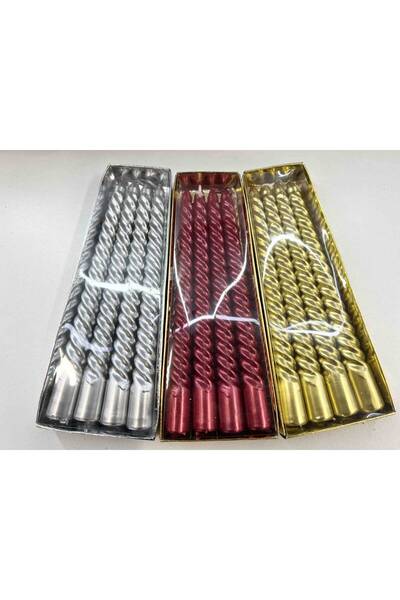 OEM Metallic twisted candles 20cm, 4 pcs Red