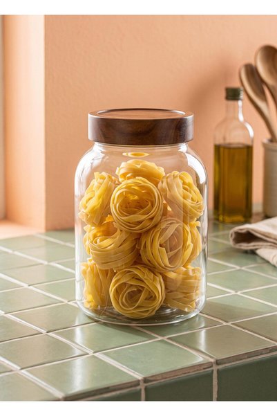 The Mia Acacia Lid Borosilicate Glass Jar 2 Liter