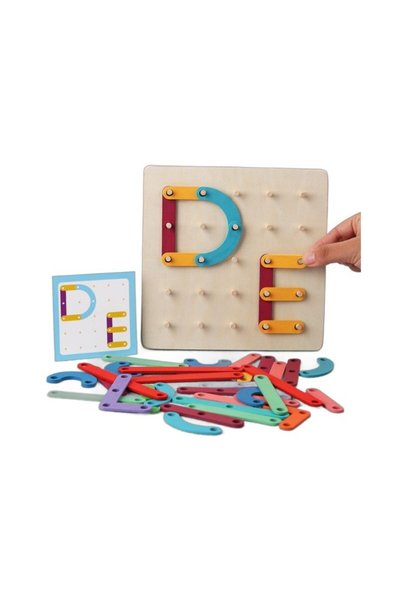 Generic Brand Jucărie Montessori Pegboard, din Lemn, Tip Puzzle, Forme, Liter...