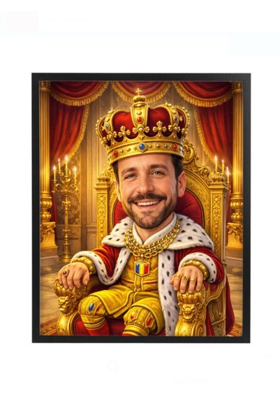 Fabricacucadouri.ro Rama Foto Caricatura Rege pe Tron – Cadou Personalizat Am...
