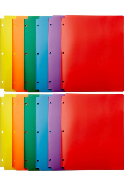 Generic Plastic 3 Hole Punch Folders with 2 Pockets, Multicolor Pack of 12