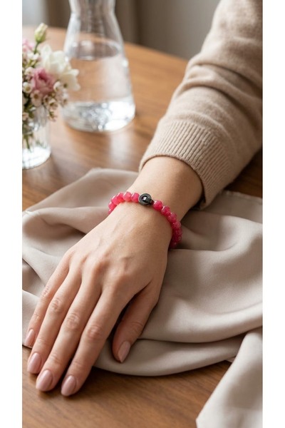 VLDORO Vibrant Pink Quartz Natural Stone Bracelet - Women's Design Bracelet w...