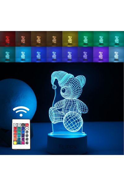 Generic Brand Lampă LED decorativă, 3D, Urs cu palarie, cu telecomandă, alb
