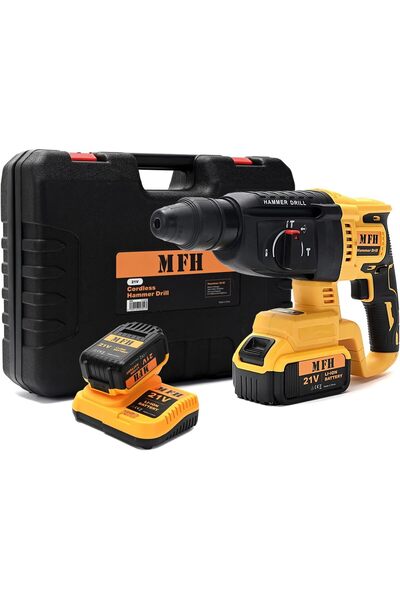 MFH TOOLS مثقاب مطرقي لاسلكي 21 فولت - مثقاب دوار بدون فرشاة SDS-Plus، بطاريت...
