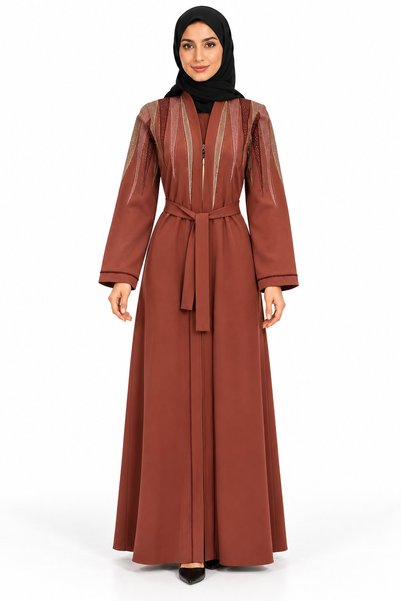 MOHAMED ZAHABI Triangle Embroidery and Belt Abaya |   Triangular Embroidered ...