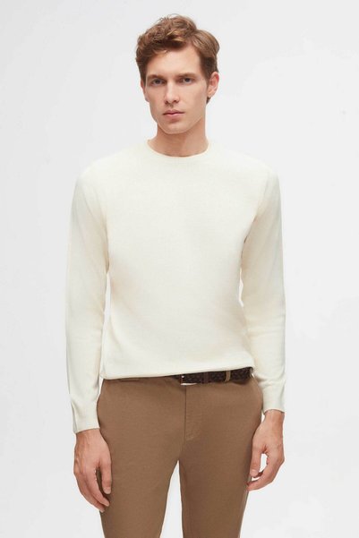 D'S Damat Ds Damat Regular Fit Ecru Plain Knit Sweater