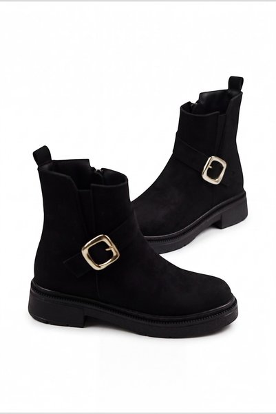 YUUN Lovely Suede Ankle Boots with Buckle and Zipper