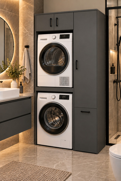 byzellahome Banyo Dolabı Çamaşır ve Kurutma Makinesi Dolabı Antrasit Renk Bir...