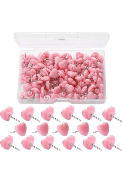 Yelajoy 100 PCS Heart Push Pins,Pink Decorative Thumb Tacks