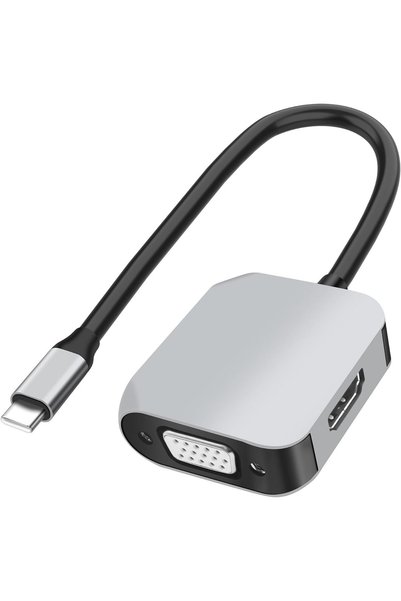 KASTWAVE محول USB C إلى HDMI وVGA، محول متعدد المنافذ 2 في 1 من USB Type-C إل...