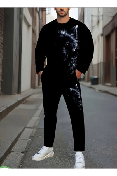 NIGRUM PARDUS Special Series Black Wolf Printed 100% Cotton 3 Yarn Straight L...