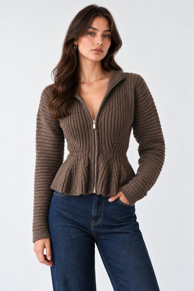 Lupies Women's Turtleneck Zippered Knitwear Cardigan