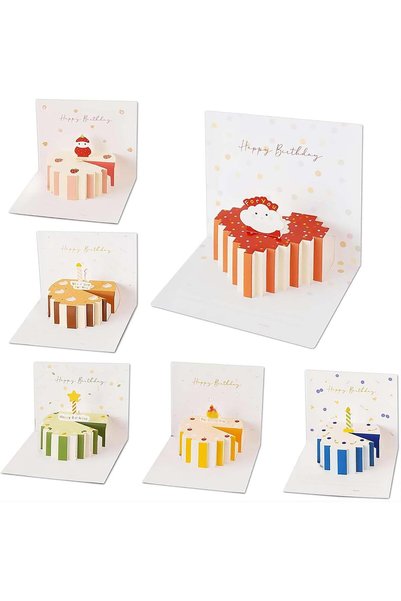 ALMEKAQUZ 6 Pack 3D Pop Up Birthday Cards,Cute Birthday Cake Happy Birthday C...