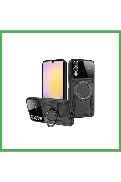 Nur store Çanta غطاء حماية متوافق مع سامسونج جالاكسي S25 مع حامل عدسة - أسود ...