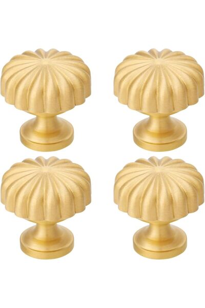 Yelajoy 4-Pack Gold Pumpkin Handle - Zinc Alloy Brushed Brass Cabinet Knobs f...