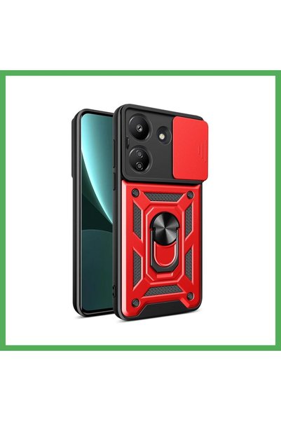 Nur store Çanta Redmi 13C Compatible Case with Lens Ring Silicone - Red Bezoss