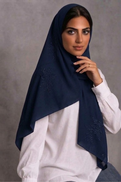 Veil Designer طرحه بوال قماش ياباني طبقتين بتطريز علي كامل الطرحه لاستخدام ال...