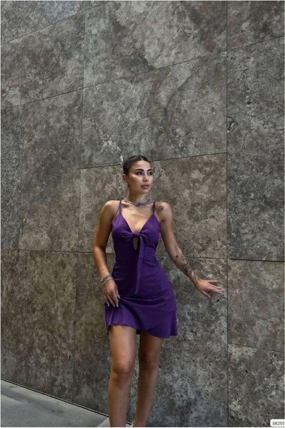 northcity n V-Neck Mini Dress with Straps and Bow Detail · Color: Purple · Si...
