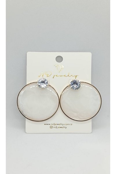 ndjewelry Aurora Round Stone Detailed Earrings (White)