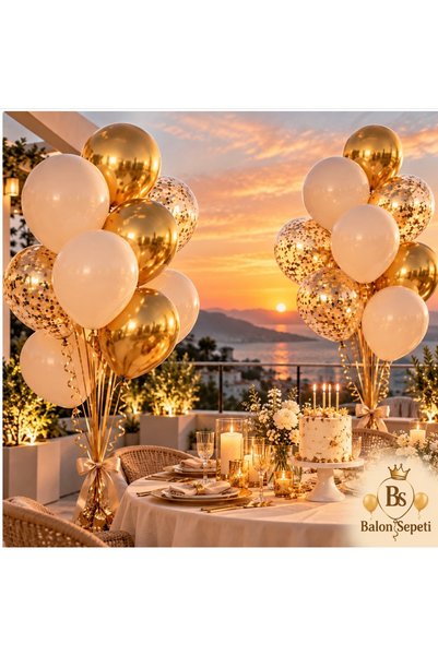 Genel Markalar Balon Sepeti Premium Deniz Kumu Krom Altın Şeffaf Balon Set -D...