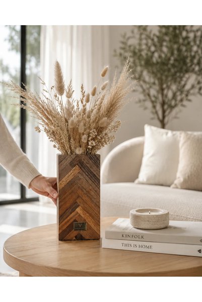 iselahome Defne Χειροποίητο Διακοσμητικό Βάζο από φυσικό καπλαμά ξύλου καρυδι...