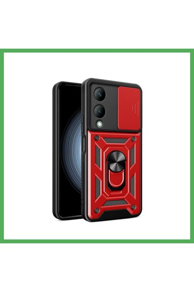 Nur store Çanta Vivo Y17S Compatible Case with Lens Ring Silicone - Red Bezoss