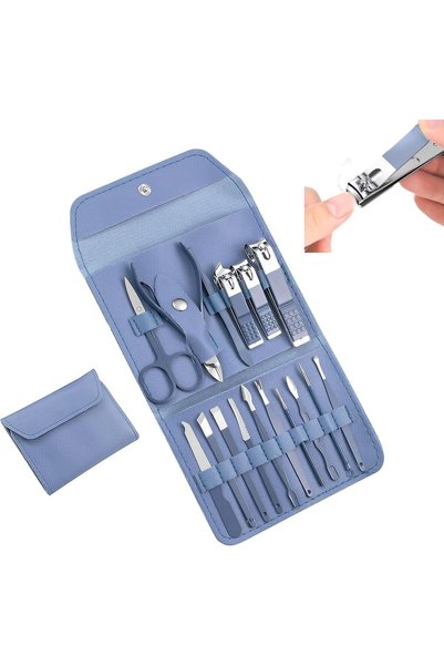 ToolHouse طقم مانيكير من 16 قطعة من الفولاذ المقاوم للصدأ - مجموعة أدوات العن...